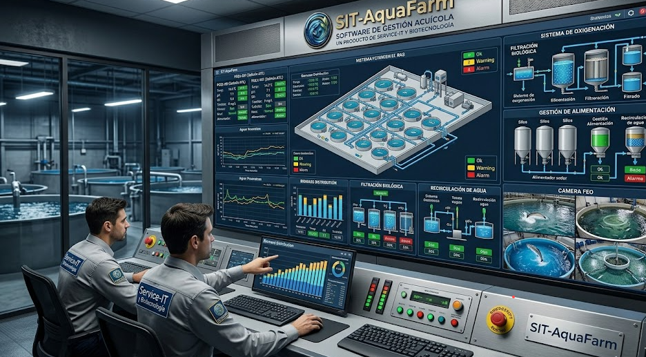 Pantalla principal de SIT-AquaFarm mostrando dashboard de acuicultura